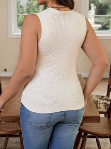 Calvaya Plus Surplice Neck Ribbed Knit Top - Apricot - View 2