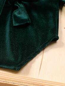 女婴童後綁帶蝴蝶結絲絨連身背心＆ 頭巾拍攝套裝