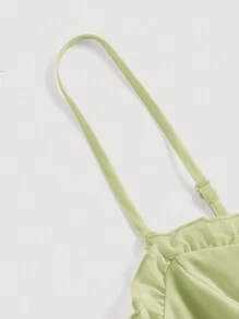 SHEIN MOD Frill Trim Tie Front Asymmetrical Ruffle Hem Cami Dress - Green - View 4