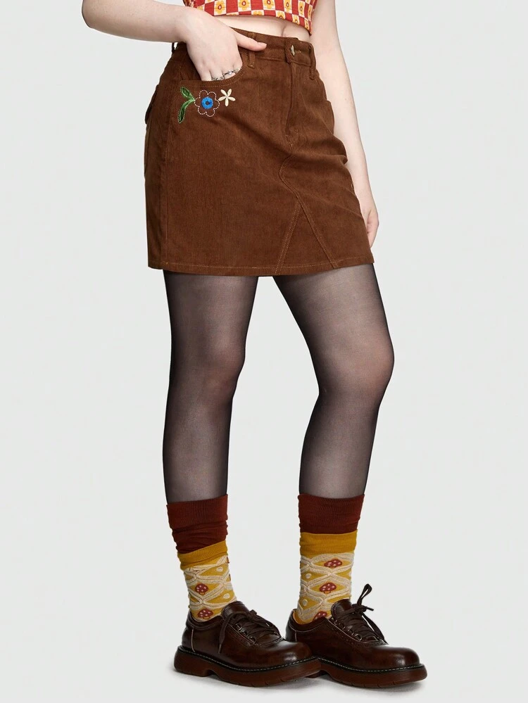 Women'S Floral Embroidery Detail Skirt