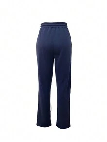 Women's Casual Solid Color Sports Drawstring Sweatpants With Pockets - Navy Blue - View 2
