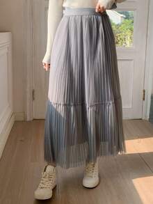 Dazy Star Màu thuần Xếp li Của phụ nữ Váy - Xám - Xem 7