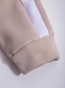 Aesthetic Post--Men's Letter Printed Color-Blocking Hooded Sweatshirt & Pants Set With Zipper & Drawstring Detail - Khaki - View 4