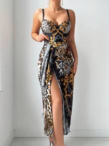 SHEIN Swim 1pc Women's Leopard & Baroque Print One-Piece Swimsuit Summer - Multicolor - View 7