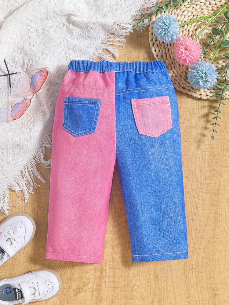 Baby Girl Casual Elastic Waist Color Block Pants