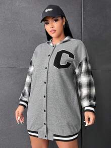 SHEIN EZwear 大码格子印花字母卫衣 - 灰色 - 查看 5