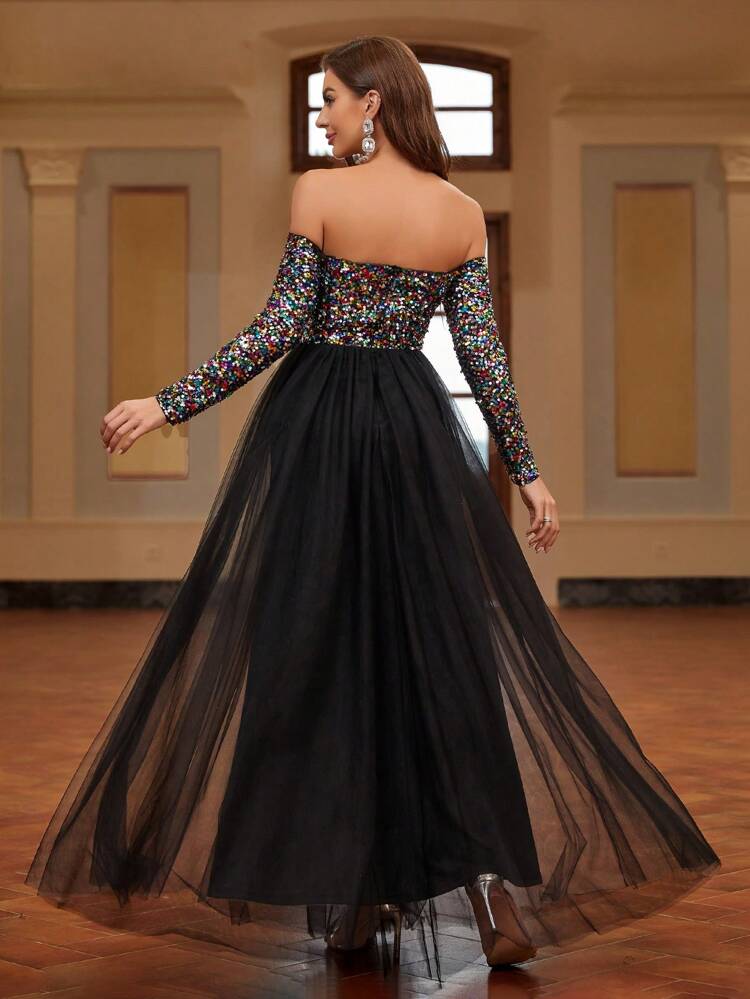 Women'S Sparkly Sequin Mermaid Evening Dress With Off-Shoulder, Elegant Prom Gown Ball Gowns Woman Formal