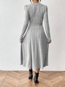 SHEIN Privé Vestido De Mujer Con Mangas Abullonadas En Color Sólido - Gris - Ver 2