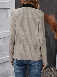 SHEIN LUNE Vá lại Cổ bẻ Tương phản Màu sắc Dài tay Áo thun - Nhiều màu - Xem 2