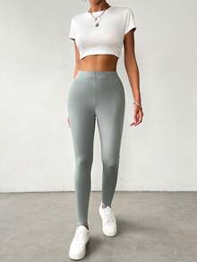 SHEIN Essnce Của phụ nữ Màu thuần Xà cạp - Màu xám đen - Xem 4