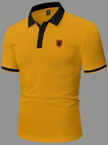 Manfinity Homme 男士拼色時尚短袖polo衫(袖袋隨機剪裁) - 芥末黃 - 查看 3