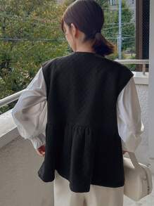 FRIFUL Women's Sleeveless Jacket With Ruffled Hem Vest - Black - View 2