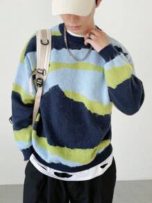 Claim Dot Nam Thêm Lỏng lẻo Khối màu Vòng cổ Áo len - Nhiều màu - Xem 6