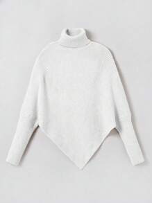 SHEIN LUNE 大尺寸純色高領蝙蝠袖毛衣 - 白色 - 查看 3