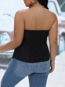 Celure Plus Zip Detail Asymmetrical Hem Tube Top - Black - View 2