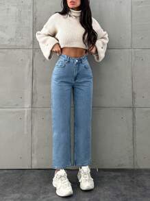 SHEIN Cottnline Women's Straight Leg Jeans - Medium Wash - View 3