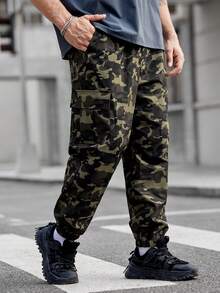 GENTILAND Men Plus Camo Print Flap Pocket Cargo Pants - Multicolor - View 6