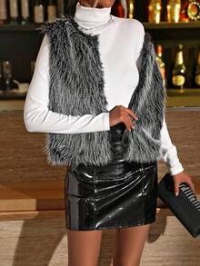 Chiquease 開門襟毛茸茸外套馬甲 - 黑與白 - 查看 5