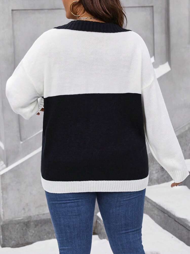 Plus Size Letter Print Pullover Sweater Knit Pullover Fall Winter Sweater