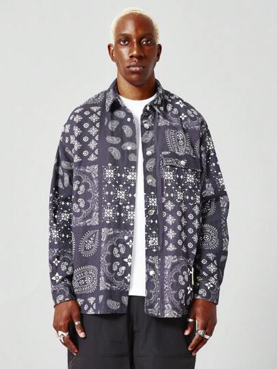 SUMWON Oversized Fit Long Sleeve Paisley Shirt