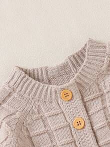 Baby Boy Button Front Raglan Sleeve Sweater Jumpsuit - Apricot - View 4