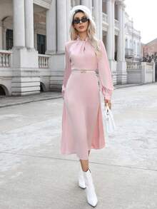 SHEIN Privé 女款立領長袖連衣裙