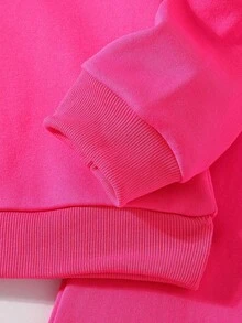 SHEIN 2 cái/bộ Bé gái tuổi teen Lá thư In Hoodie Và Quần thể thao - Màu Hồng Tươi - Xem 7