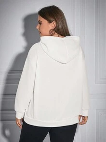 SHEIN EZwear 大尺寸白色情書印花套頭衫 - 白色 - 查看 2