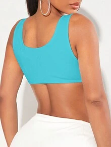 SHEIN SXY Của phụ nữ Màu thuần Quần skinny Áo ba lỗ - Màu xanh Cadet - Xem 2