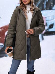 SHEIN LUNE Women's Hooded Padded Padded Coat Clothes Winter - Army Green - View 5