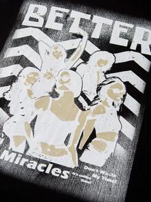 SHEIN EZwear 字母人物圖案T恤 - 黑色 - 查看 6