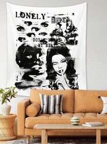 ROMWE Grunge Punk 1 Miếng In Polyester Tấm thảm - Đen và trắng - Xem 8