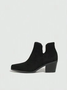 Kvinnors Mocka Höst Kängor Spetsig tå Block Klack Medium Heel Enkel Chelsea Boots Ankelhöga stövlar Och Booties - Svart - Visa 3