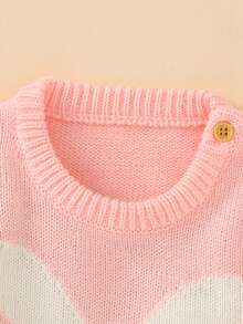 Đứa bé gái Mẫu thỏ Pompom Đã vá Đan Áo liền quần - Hồng - Xem 4