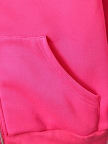 Thiếu niên Cô gái Cơ bản Giản dị Màu thuần áo có mũ Khóa kéo-lên Áo nỉ - Màu Hồng Tươi - Xem 6