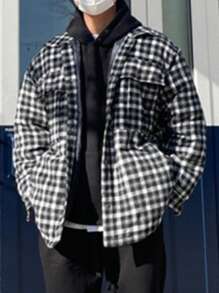 DAZY Giacca con tasche con patta a quadri da uomo, abbigliamento autunnale