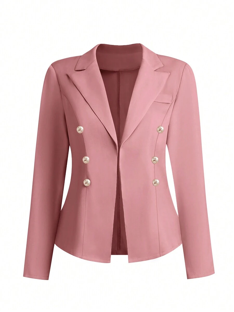 SHEIN Privé Plus Lapel Neck Double Breasted Blazer - Pink - View 1
