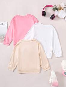 SHEIN Toddler Girls' Heart & Slogan Printed Sweatshirt - Pink - View 2