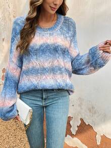 SHEIN LUNE Ombre Drop Shoulder Sweater - Multicolor - View 6