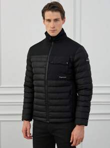 RueChic Men's Letter Printed Padded Jacket - Black - View 5