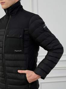 RueChic Men's Letter Printed Padded Jacket - Black - View 6