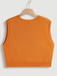 Flirla Plus Button Front Sweater Vest - Orange - View 2