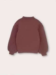 SHEIN Girls' Lantern Sleeve Sweater With Round Neck (size L) - Brown - View 2