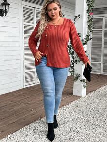 EMERY ROSE Hơn Chi tiết Nút Viền chia cắt Áo thun - trái cam - Xem 4