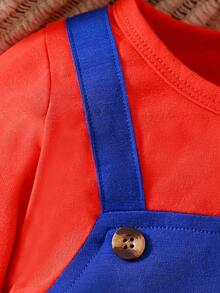 嬰兒男孩撞色連身褲帶鈕扣裝飾用品和帽 - 藍色 - 查看 4