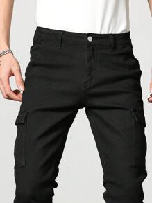 Manfinity Homme Men's Side Pocket Slim Fit Stretchy Jeans Pants - Black - View 7
