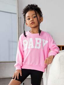 SHEIN Cô gái Thể thao Thả vai Lá thư In Áo nỉ - Hồng - Xem 4