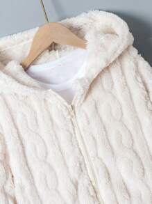Áo khoác lông trắng cho bé gái tuổi teen, mùa đông ấm áp, chất liệu nhung, thiết kế dài, vừa vặn thoải mái, màu trắng cổ điển - Màu be - Xem 8