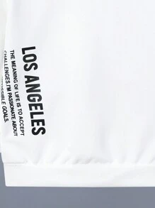 SHEIN 休闲芥末黄字母印花连帽针织卫衣，适合青少年男孩，秋冬季，洛杉矶卫衣，白色印花卫衣，冬季，秋季 - 白色 - 查看 3