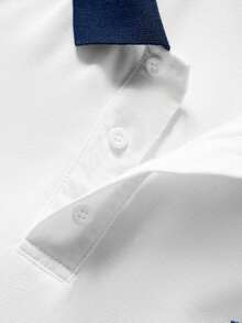 Manfinity Homme Men Plus Color Block Letter Graphic Polo Shirt - Blue and White - View 6